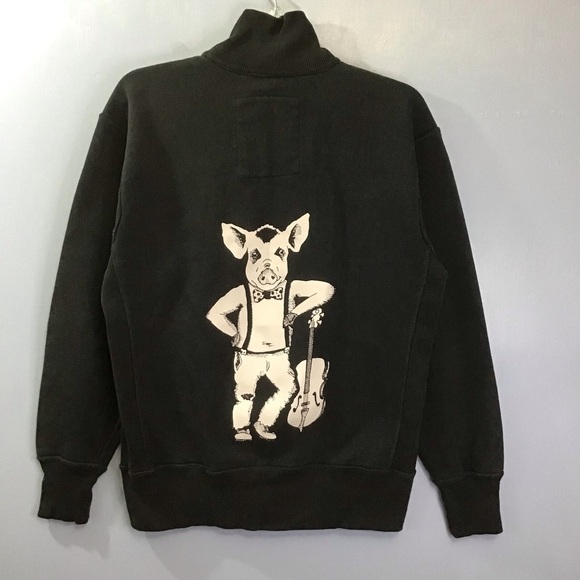J. America Black Zip Front Hoodie RNB BBQ Pig - Picture 4 of 4